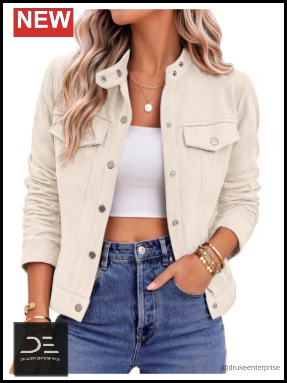 Faux Suede Cropped Jacket Snap Button Lapel Women's Casual Fall Coat